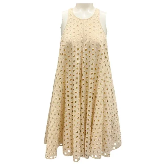 RED Valentino | Dresses | Red Valentino Gold Metallic Sleeveless Eyelet  Aline Mini Dress | Poshmark